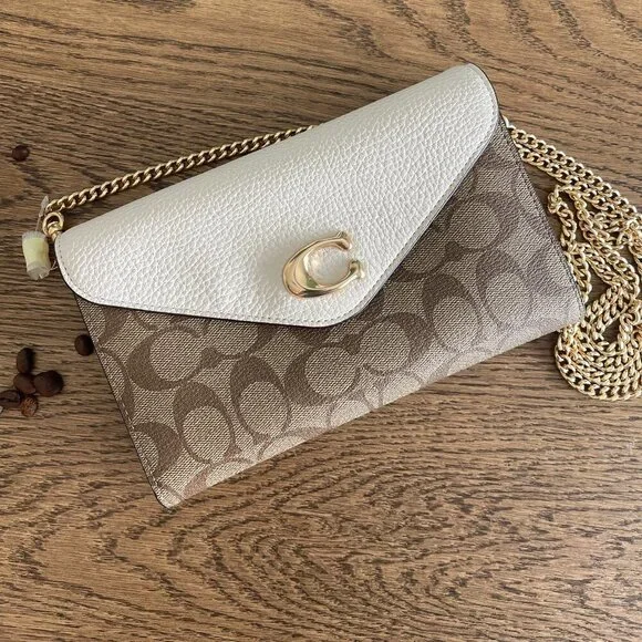 NWT! NEW! Coach Signature Tammi 2-way Clutch Chain Crossbody Brown Cream Women - Picture 2 of 11